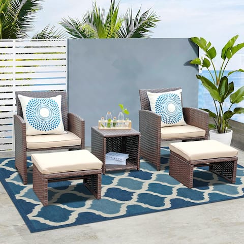 Outdoor 5 Piece Wicker Conversation Set Rattan Chair and Table