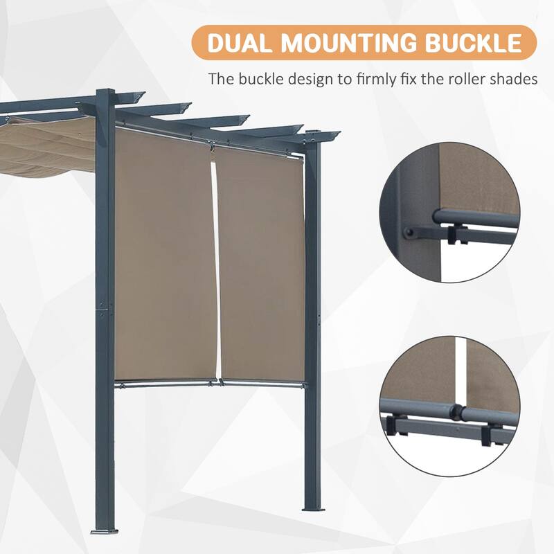Aoodor 10 x 10 FT Outdoor Pergola with Retractable Shade Canopy, 4 Pieces Roller Shade Curtain
