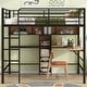 preview thumbnail 11 of 10, Full Size Metal & Wood Loft Bed with L-Shaped Desk and Shelves, Black and Brown