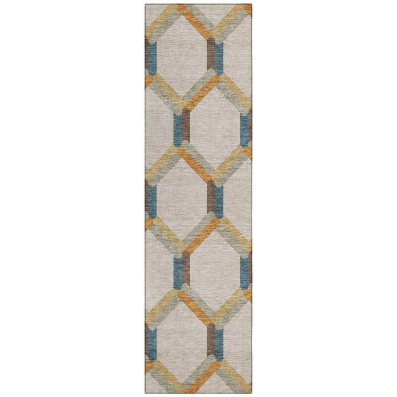 Machine Washable Indoor/ Outdoor Modern Trellis Chantille Rug