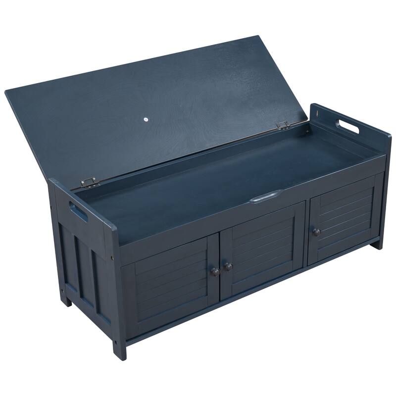 3 Shutter-shaped Doors Storage Benches with Removable Cushion