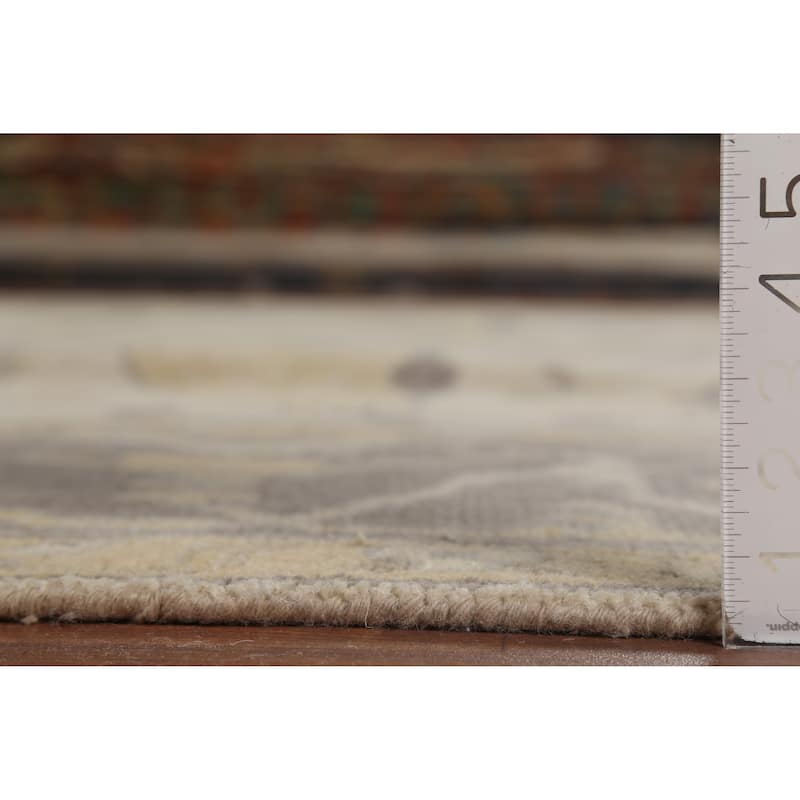 Earth Tone Oushak Indian Rug Hand-Knotted Floral Wool Carpet - 9'2"x 11'6"