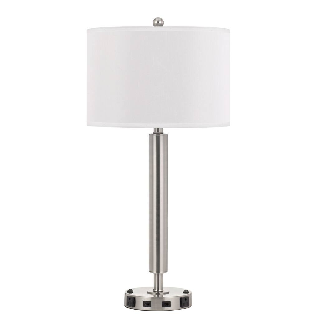 60 X 2 Watt Metal Frame Night Stand Lamp with Fabric Shade, White and Silver