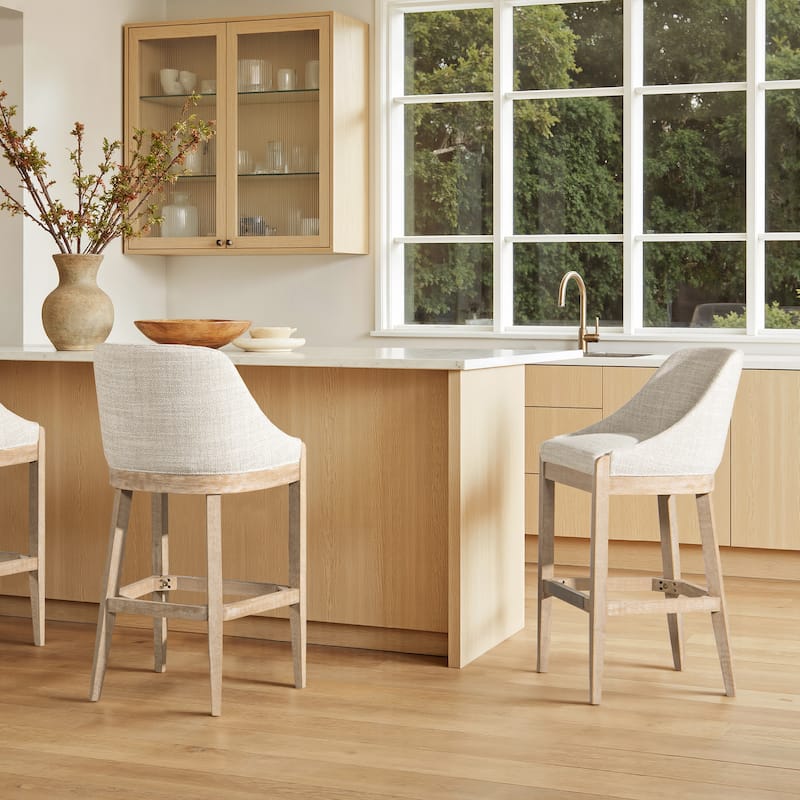 Newport 26.5" Curved Back Upholstered Counter Stool - Single - Two-Tone Neutral Gray - Bar Height