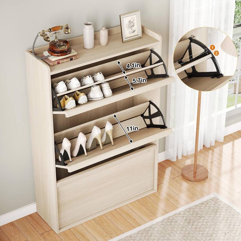 Drawer Wooden Shoe Cabinet with Adjustable Shelves