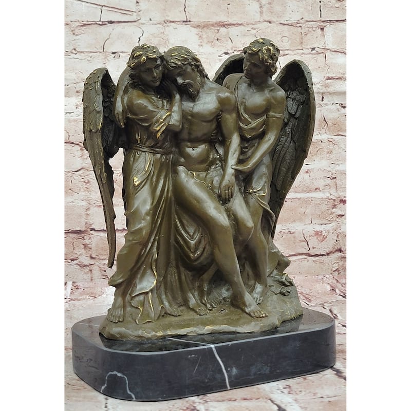 Pietà With Angels Bronze Sculpture - Religious Christian Crucifixion Art