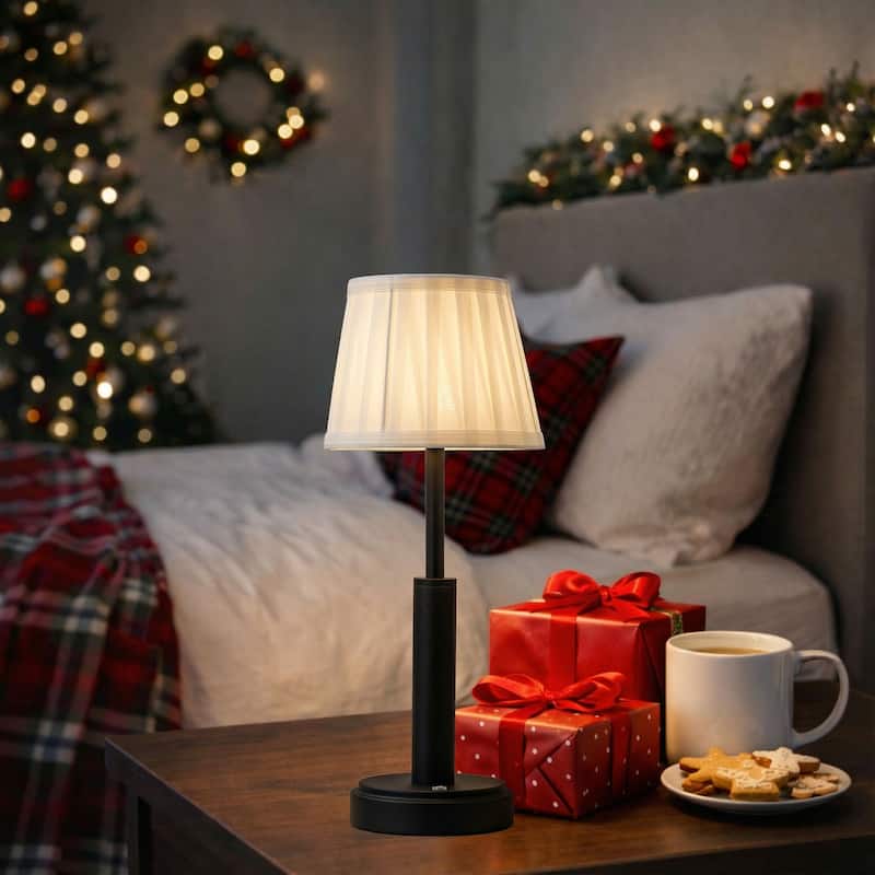 Modern Rechargeable LED Gift Table Lamp with Fabric Shade Classic Touch Control USB Cordless Nightstand Light for Bedroom - W6'' - Matte Black