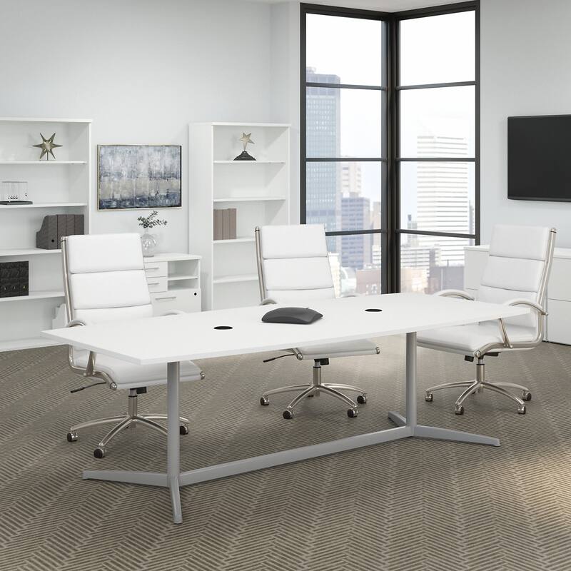 96W x 42D Conference Table with Metal Base by Bush Business Furniture - White