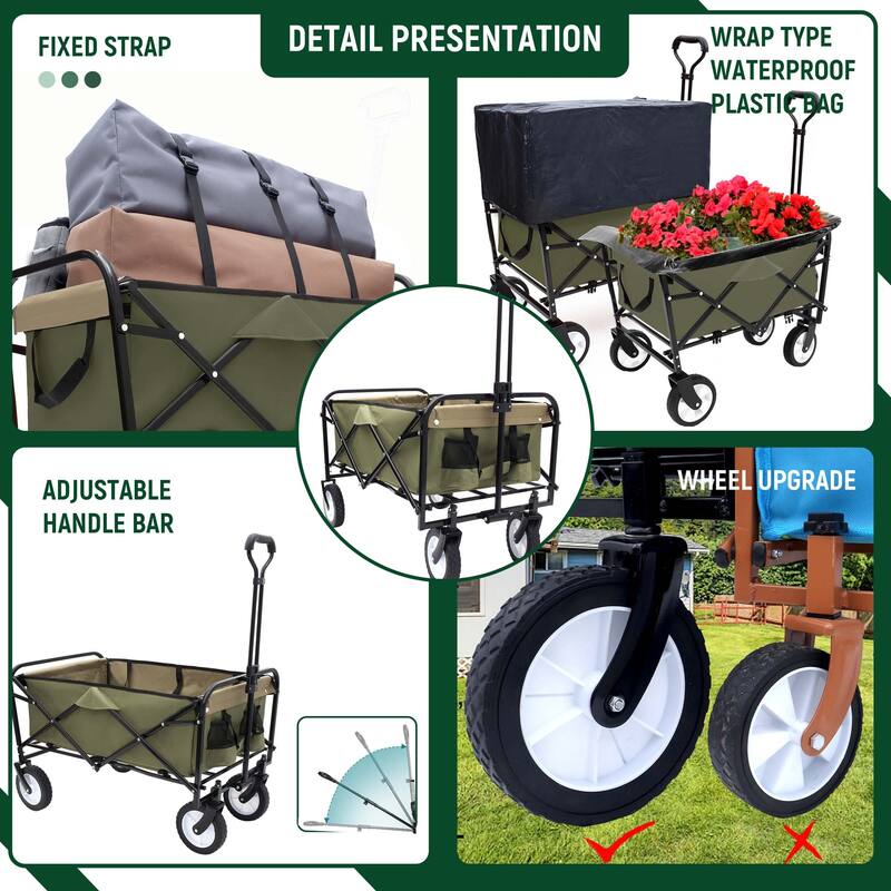 3.1 cu ft. Steel Foldable Wagon Cart with strapping system