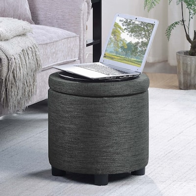 Compact Round Accent Storage Ottoman with Reversible Tray Lid for Stylish Seating and Convenient Storage