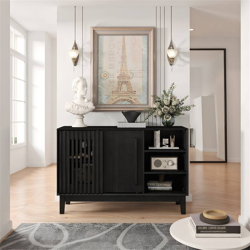 47.3" Farmhouse Sideboard Buffet Cabinet with Storage - Black