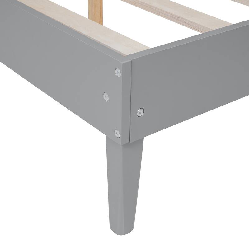 Wood Queen Size Bed Frame Elegant Platform Bed with 2 Storage Nightstands and 2 Lamps, No Box Spring Needed