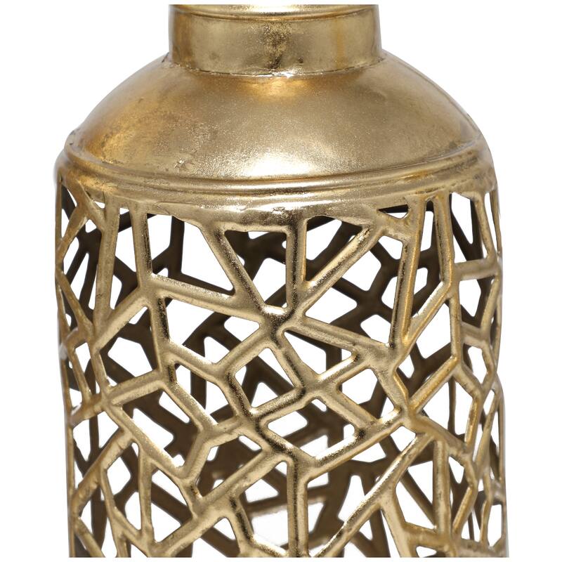 The Novogratz Gold Metal Abstract Patterned Decorative Vase with Open Frame Design (Set of 3) - 30, 25, 21"H