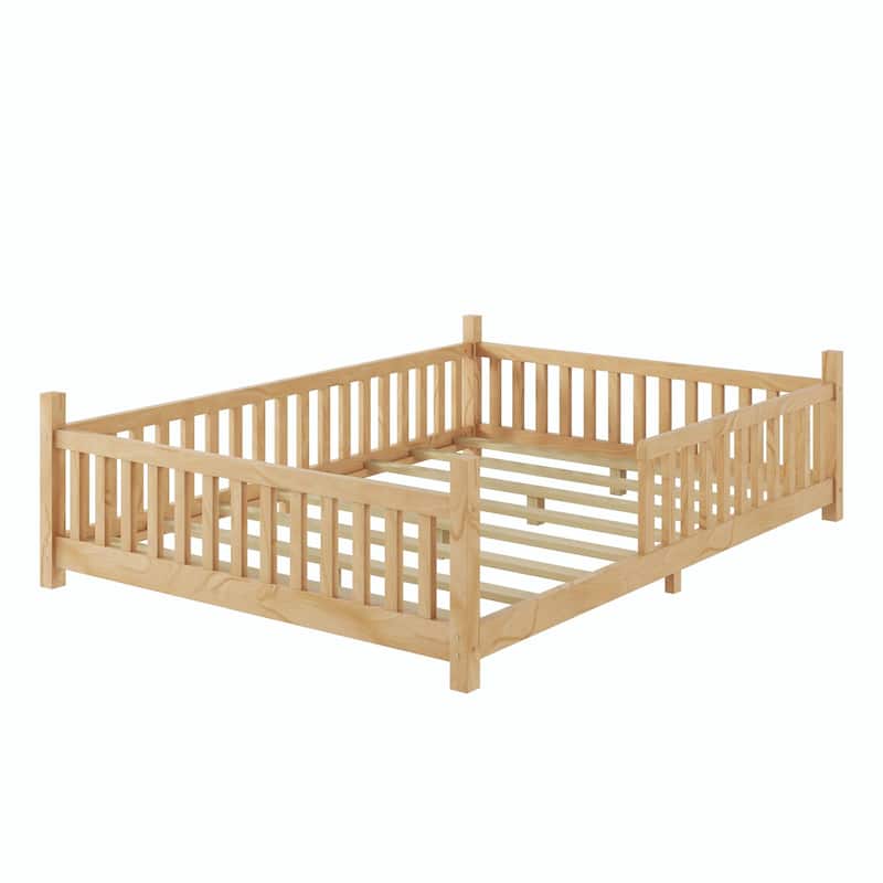 House Bed with Light, Low Floor House Bed with Fence and Roof
