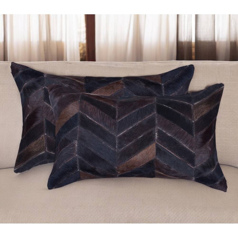 Set of Two 12" X 20" Chocolate Chevron Cowhide Lumbar Throw Pillows