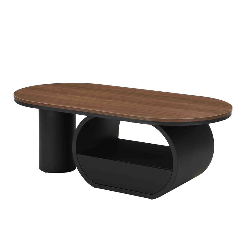 47'' Living Room Oval Shaped Coffee Table with Storage Drawer