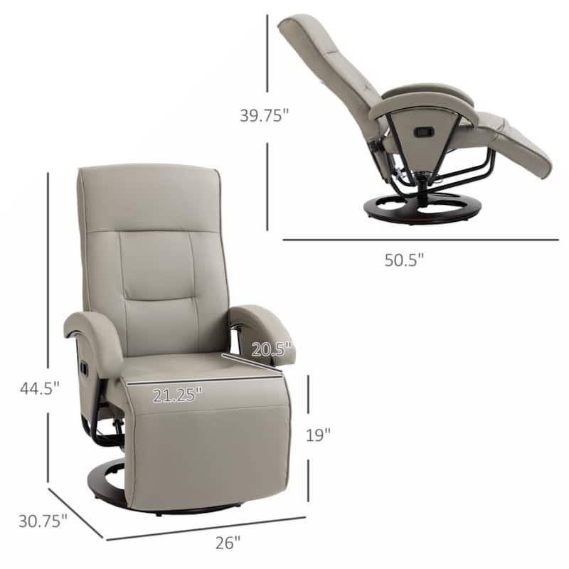 PU Recliner with Footrest, Lounge Chair with 135° Adjustable Backrest, Swivel Wood Base, Padded Seat & Armrests
