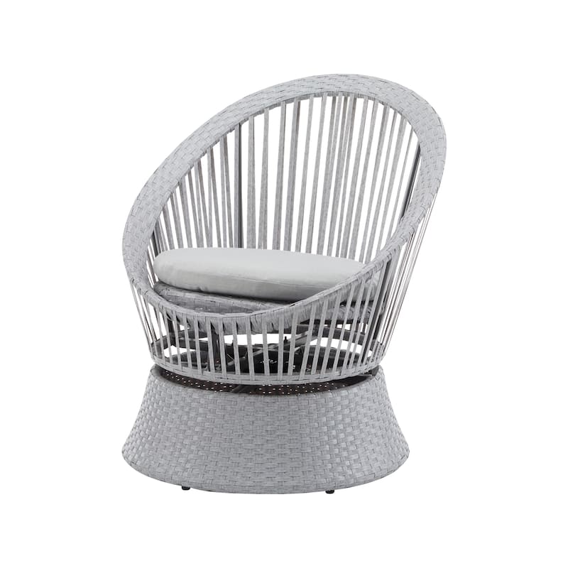 26.7" Modern Silver Swivel Wicker Chair xianRattan Iron Frame Round Design Living Room