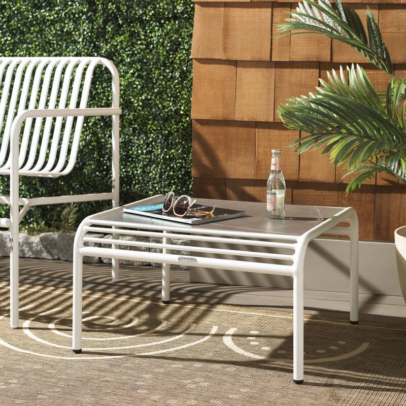 SAFAVIEH Outdoor Patio Furniture Core Sintered Stone Coffee Table, Fully Assembled - 26"W x 24"D x 17"H - White