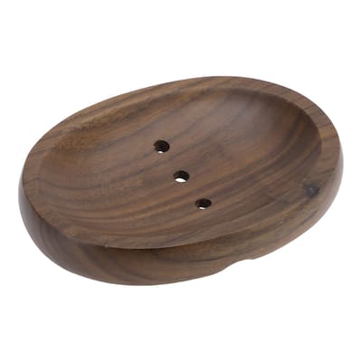 Portable Oval Soap Dish for Bathroom Kitchen 5.28"x3.78"x0.83" Deep Brown 1 Pc - Deep Brown