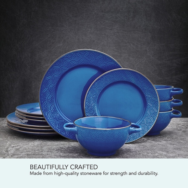 Pfaltzgraff Kori Blue 12-Piece Dinnerware Set, Service for 4 - 12