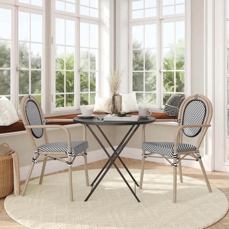 2 Pack All-Weather Commercial Paris Chairs with Arms and metal Frames - BlackWhiteLightNaturalFrame