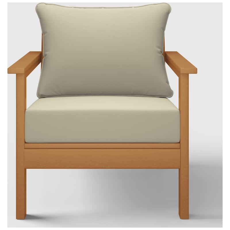 Birchwood All Weather HDPE Outdoor Patio Deep Seating Teak Club Chair With Cushions (1-Piece)