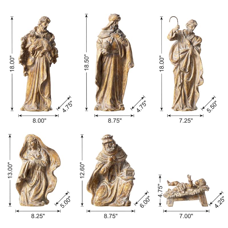 Glitzhome 10pcs 18.5"H Bronze/Ivory Resin Nativity Figurine Set