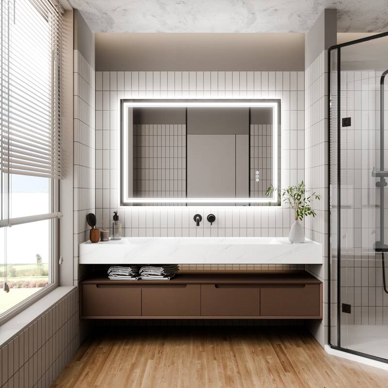 GlareGuard 32x48" Rectangular Anti-Fog Dimmable Backlit LED Bathroom Vanity Mirror - Clear