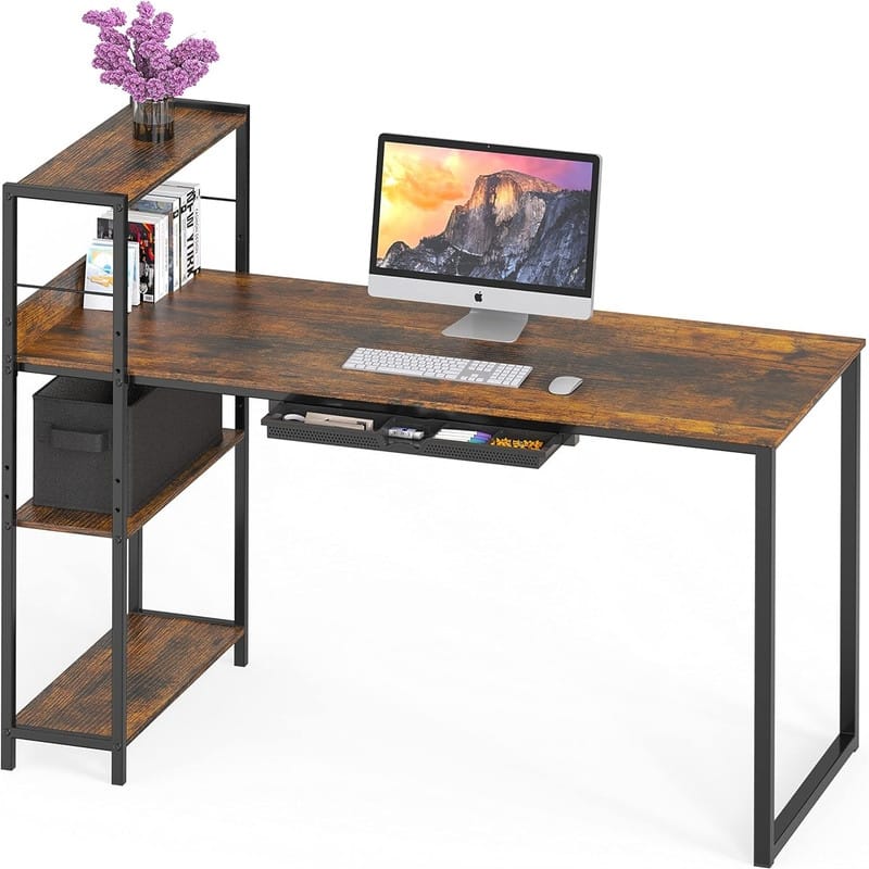 Mission Desk with Side Shelf - Rustic Brown