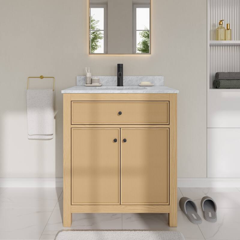 Wyndham Collection WCF9292-30S-CMUNSMXX Pendry 30" Free Standing - Tanned Oak / Matte Black Hardware