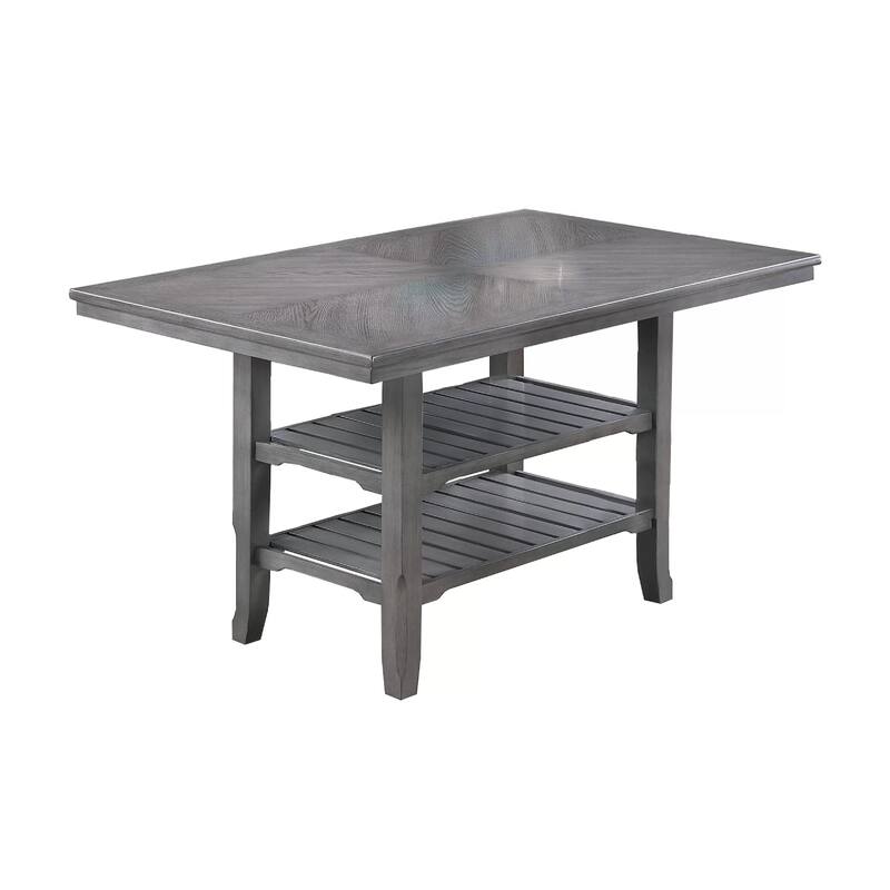 Suzy Counter-Height Table, 2 Slatted Shelves, Gray Rubberwood, 64 Inch