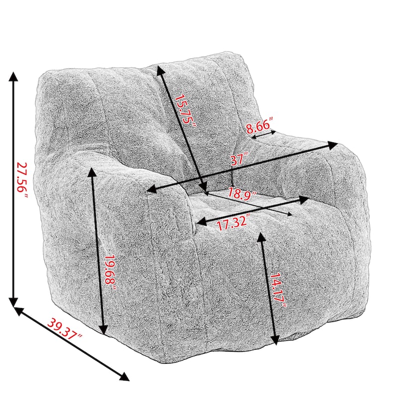 Anmytek Plush Comfy Tufted Teddy Fabric Foam Bean Bag Chair for Living Room Bedroom