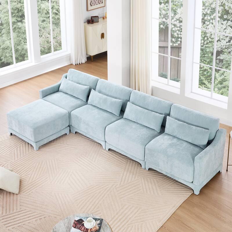 Chenille Upholstered Sofa with Lumbar Pillows