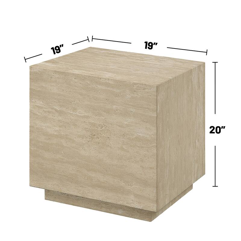 Square End Table with Marble Top in Natrual