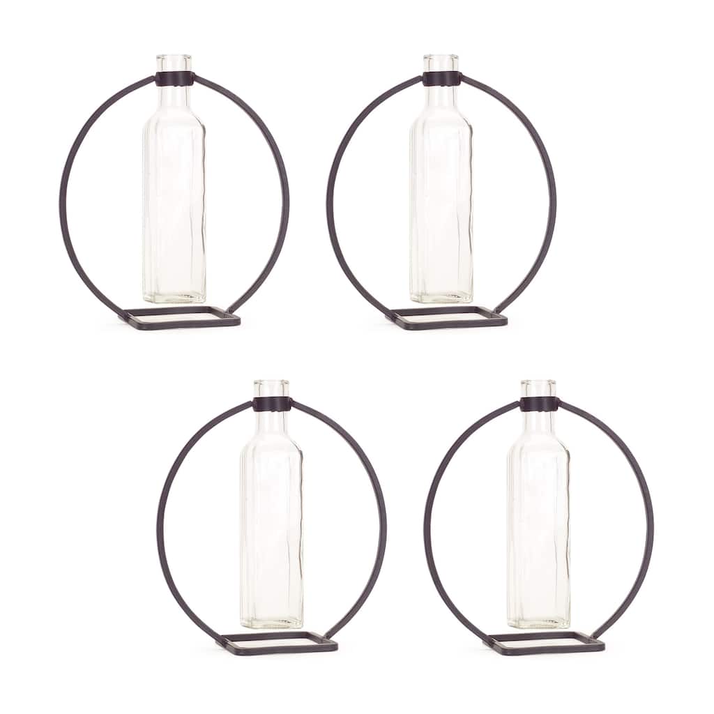 Grey Metal Round Wall Vases Set of 4 Solid Color Indoor Use