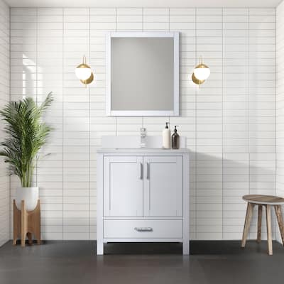 Jacques 30 in. W x 22 in. D White Bath Vanity, Cultured Marble Top, and 28 in. Mirror