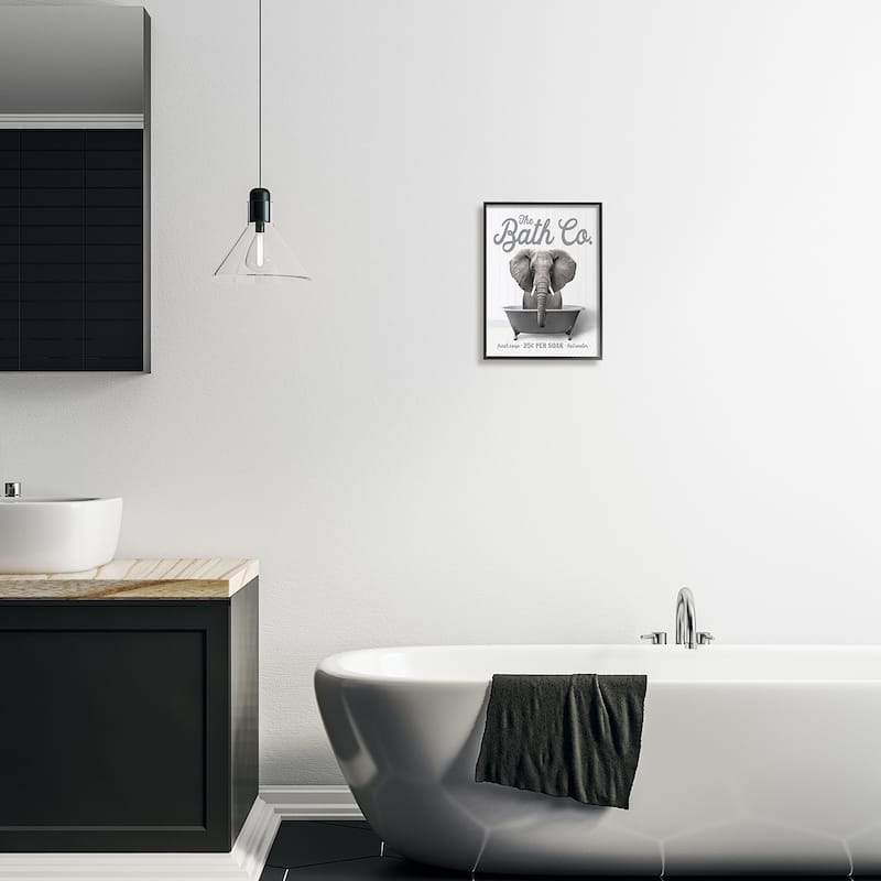 Stupell Elephant in Bathtub Framed Giclee Art Design by Lettered and Lined