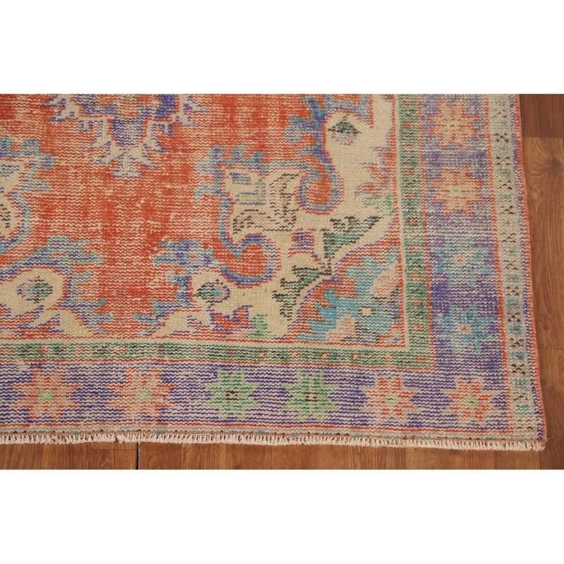 Distressed Orange Sparta Turkish Vintage Area Rug Handmade Wool Carpet - 5'4" x 9'3"