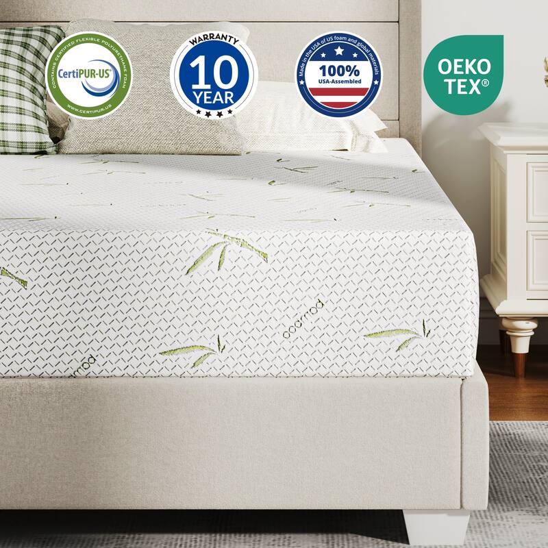EGOHOME 8 Inch Green Tea Medium Memory Foam Mattress with Bamboo Cover