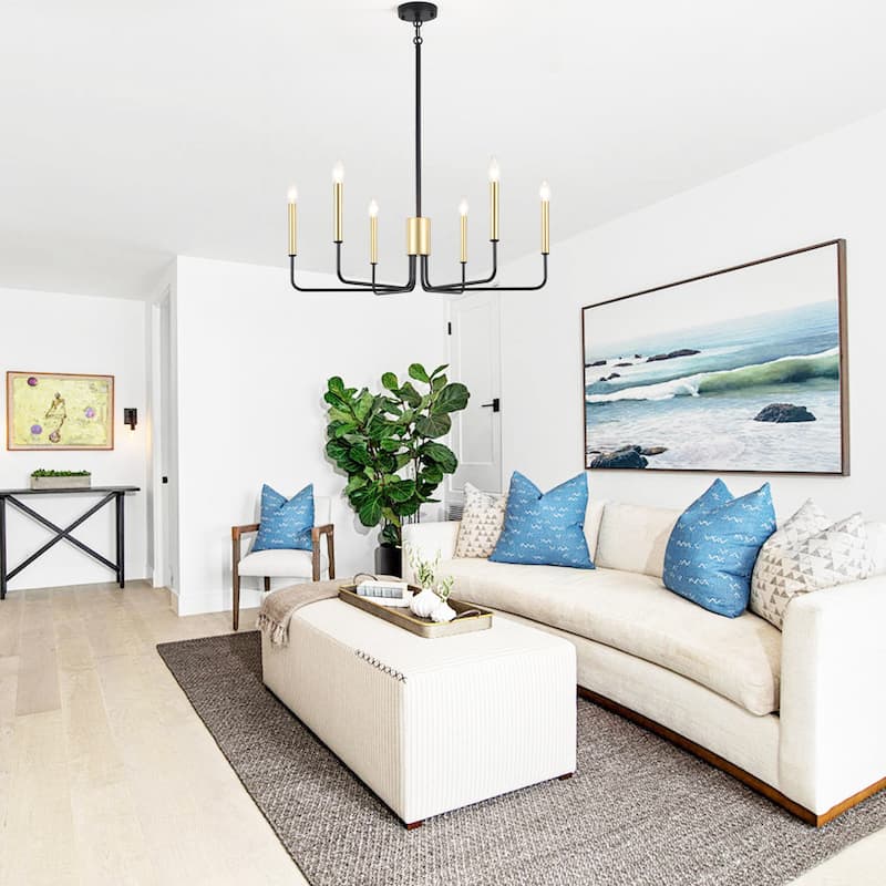 Modern 6-Light Simple Candle Chandelier for Kitchen Island, Living Room, Bedroom, Foyer