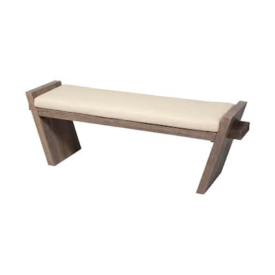 Elaine I Cream Fabric Seat w/ Brown Wood Entryway Bench - 58"W x 15"D x 20"H
