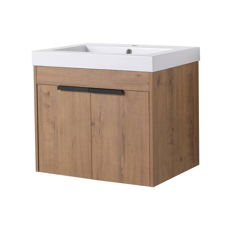 Contemporary 24" Bathroom Vanity with Resin Sink, Soft Closing Doors, Floating Design, Pre-Assembled Cabinet - 23.9in L Plywood - 23.9in L Plywood - 23.9in L Imitative Oak