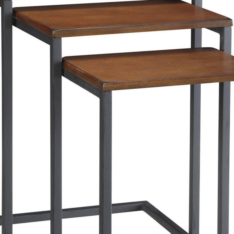 Chestnut Wood Nesting Side Tables with Black Steel Sled Base Set of 3 - 12” x 18” x 23.5” (D x W x H)