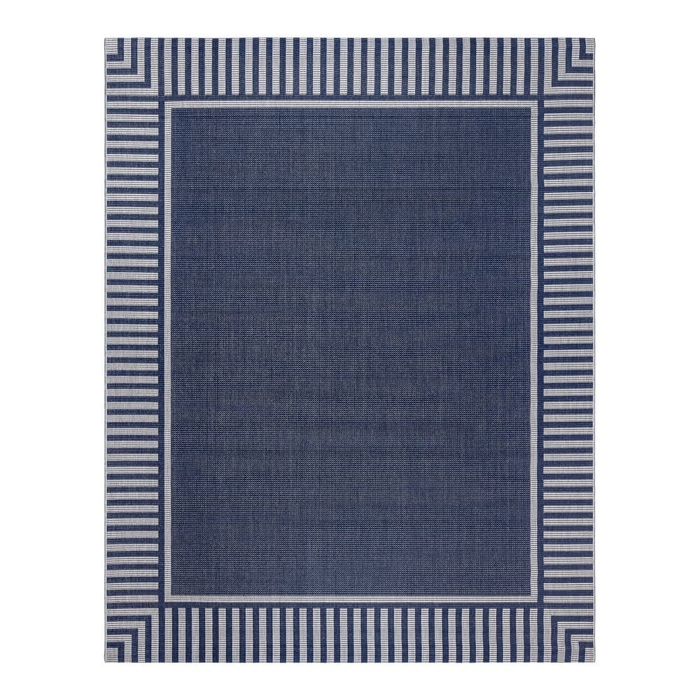 Gertmenian Paseo Kiano Modern Stripe Border Polypropylene Flatweave Indoor/ Outdoor Area Rug