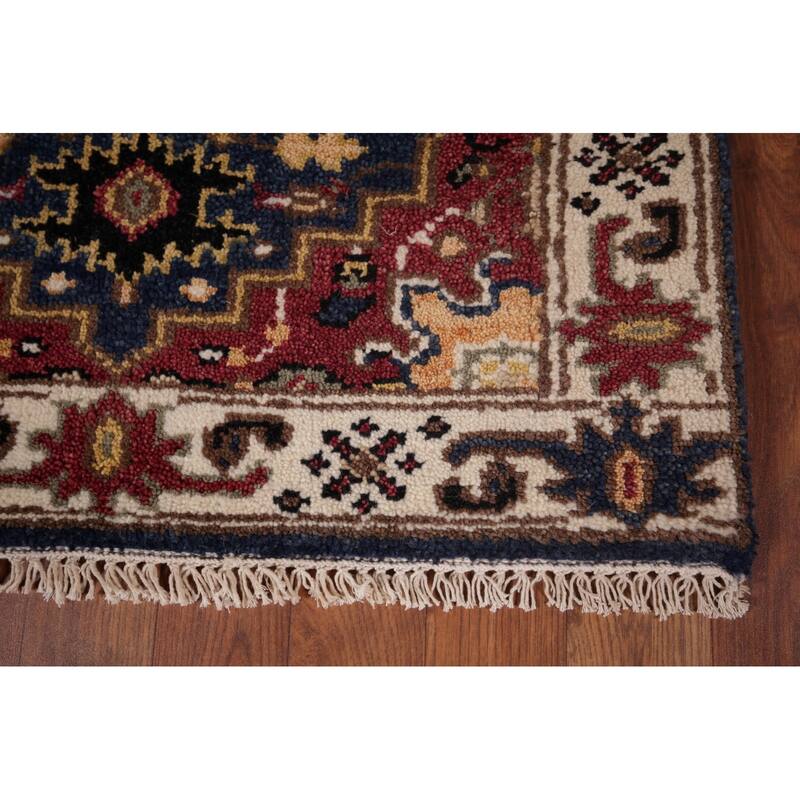 Blue Geometric Kazak Indian Runner Rug Handmade Oriental Wool Carpet - 2'8"x 8'2"