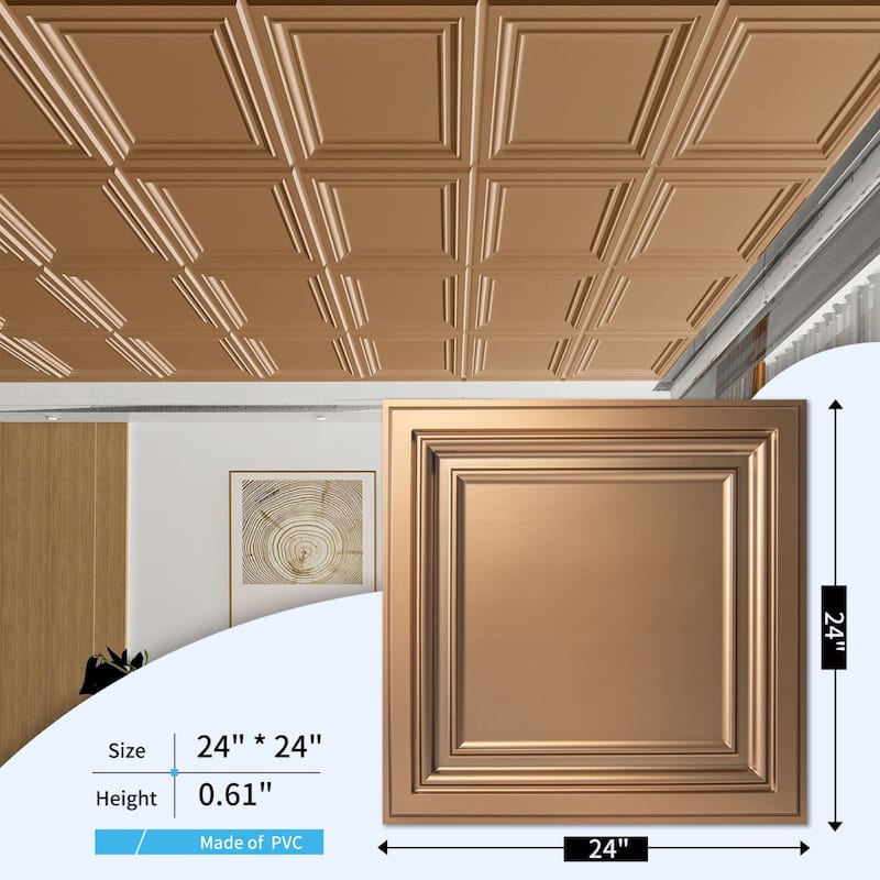 Art3d 2x2 ft. PVC Ceiling Tiles in Bronze,Glue Up Ceiling Tiles, Lay-in Celing Tiles