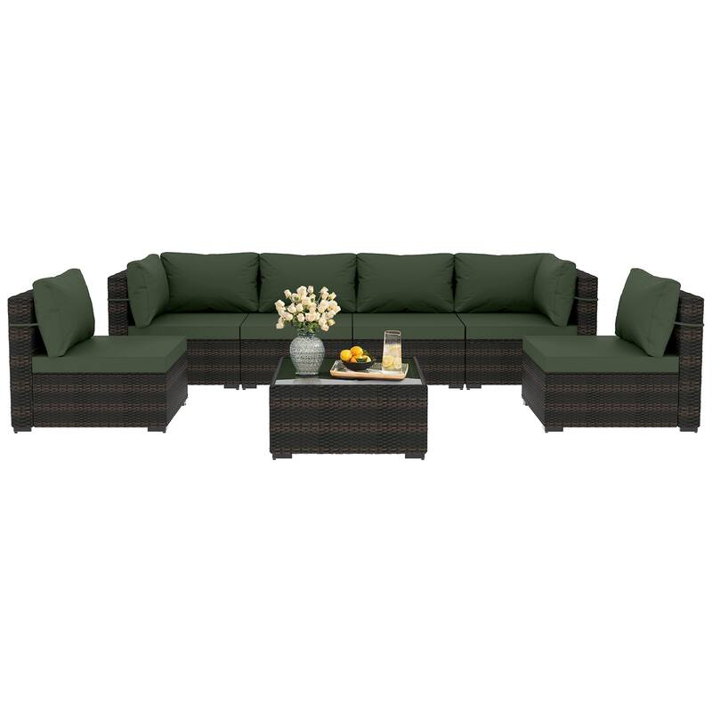 Patio Watcher Morden Outdoor 7-Piece Rattan Wicker Sectional Set Suit for Backyard