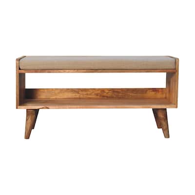 Artisan Furniture Oak-ish Nordic Storage Bench With Mud Linen, Brown with open storage and seat pad