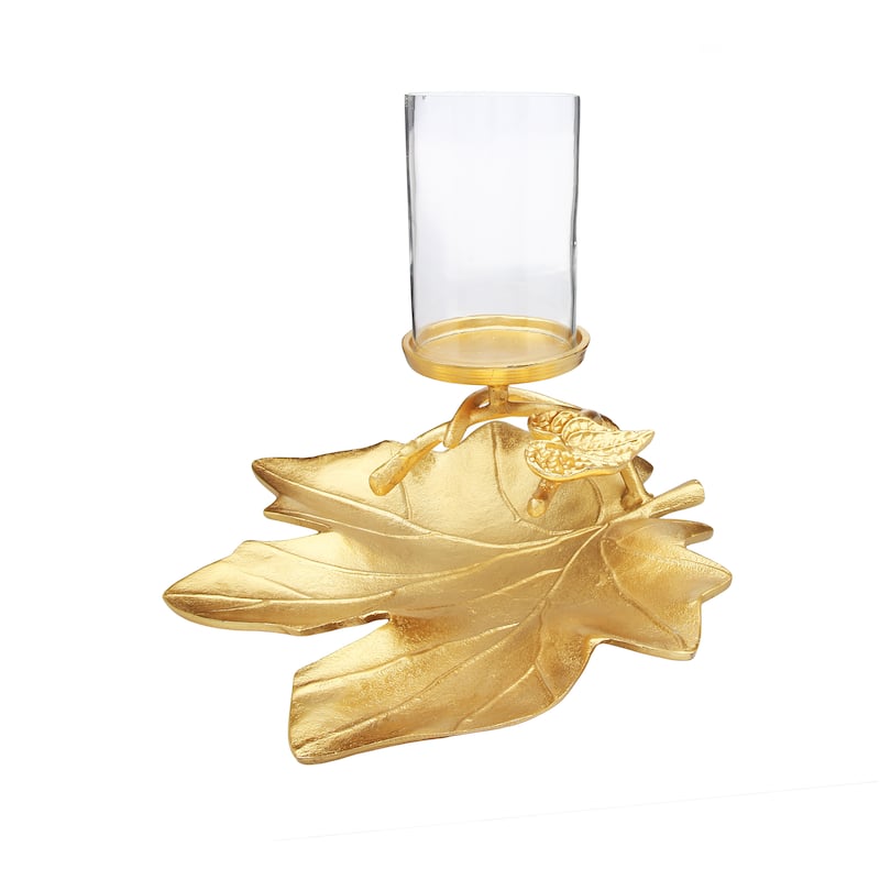 Alice Pazkus 12.5"L Gold Leaf Dish With Candle Holder
